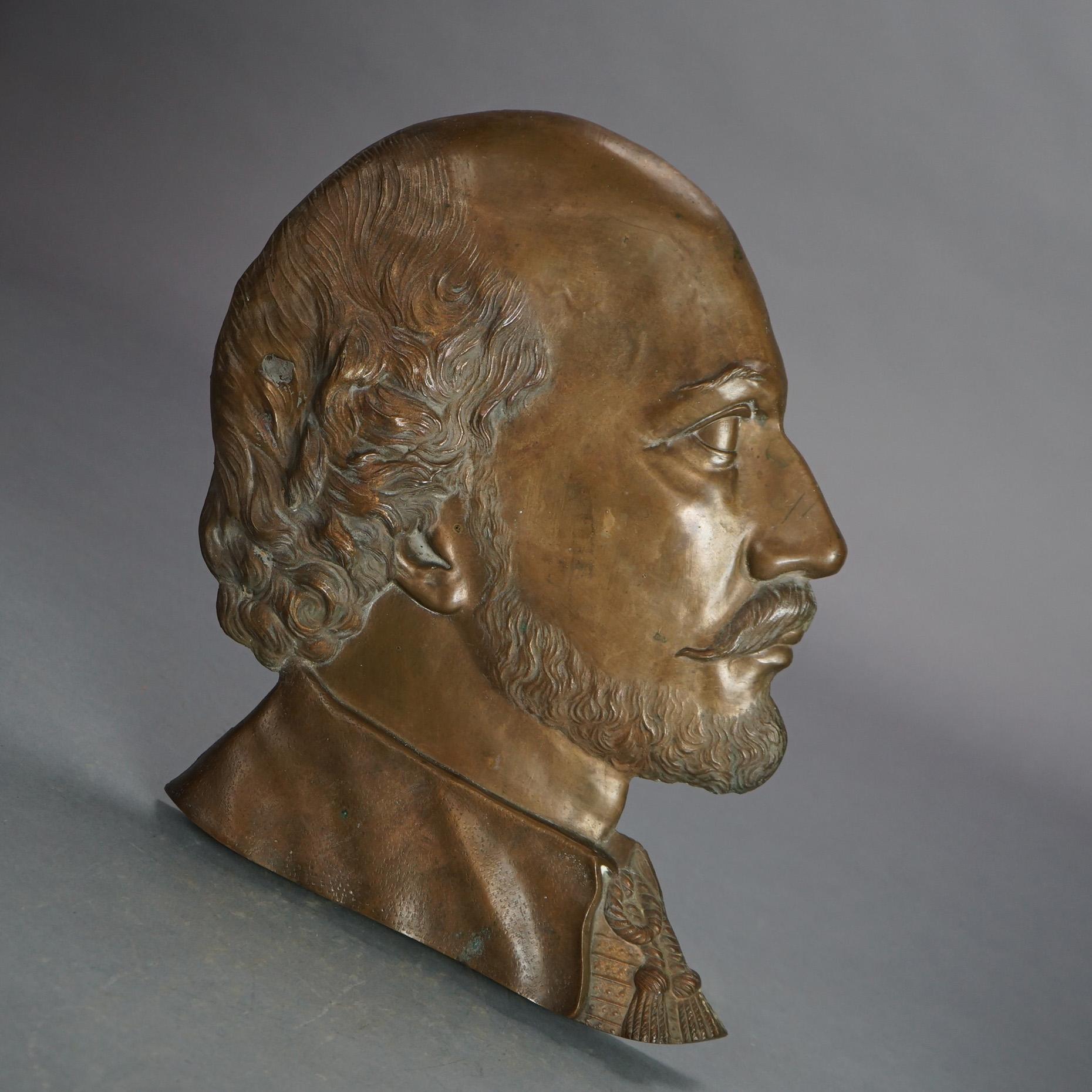 Bronce fundido antiguo William Shakespeare Busto Retrato Placa C1890 en venta 1