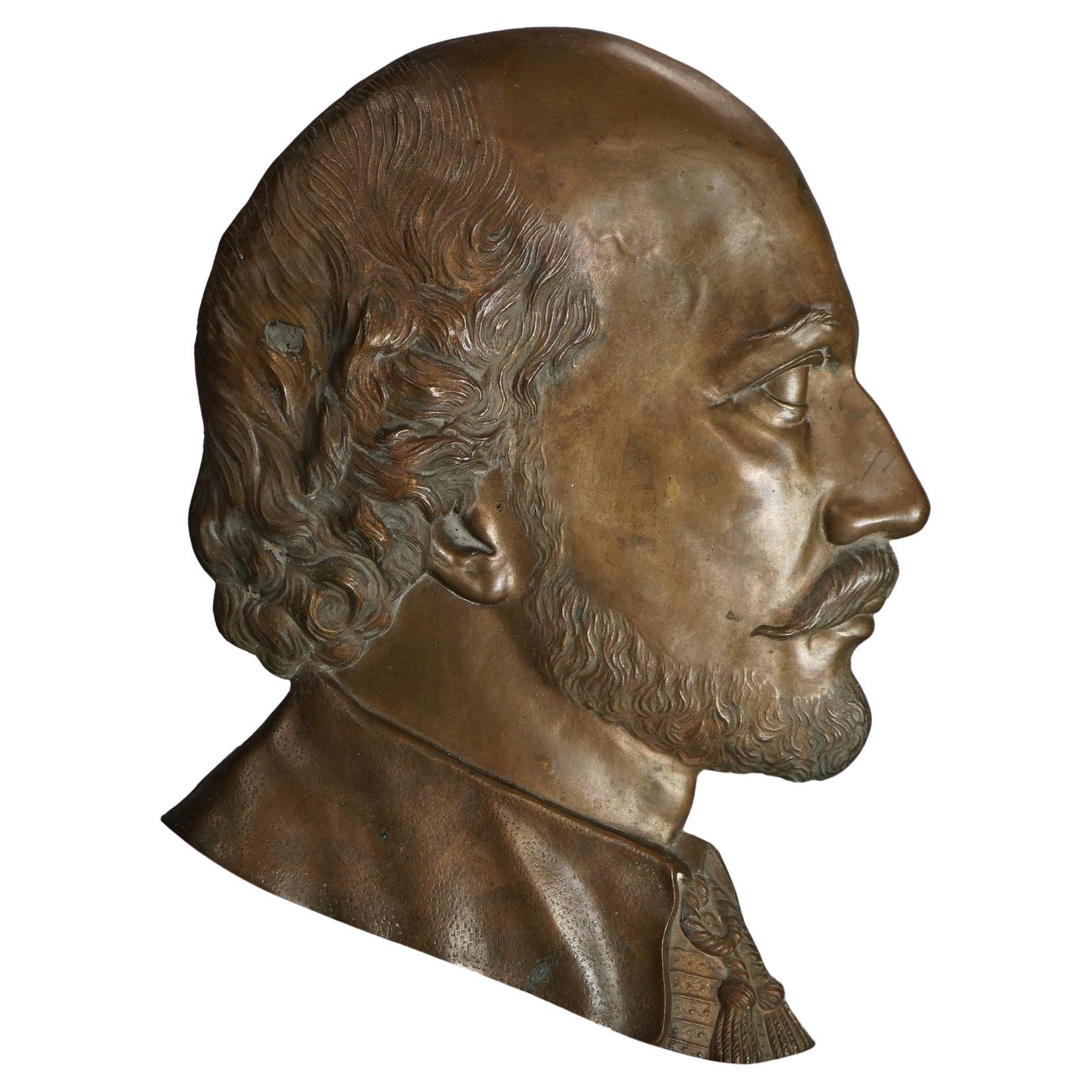 Bronce fundido antiguo William Shakespeare Busto Retrato Placa C1890