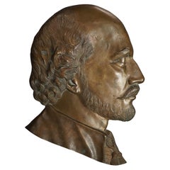 Bronce fundido antiguo William Shakespeare Busto Retrato Placa C1890