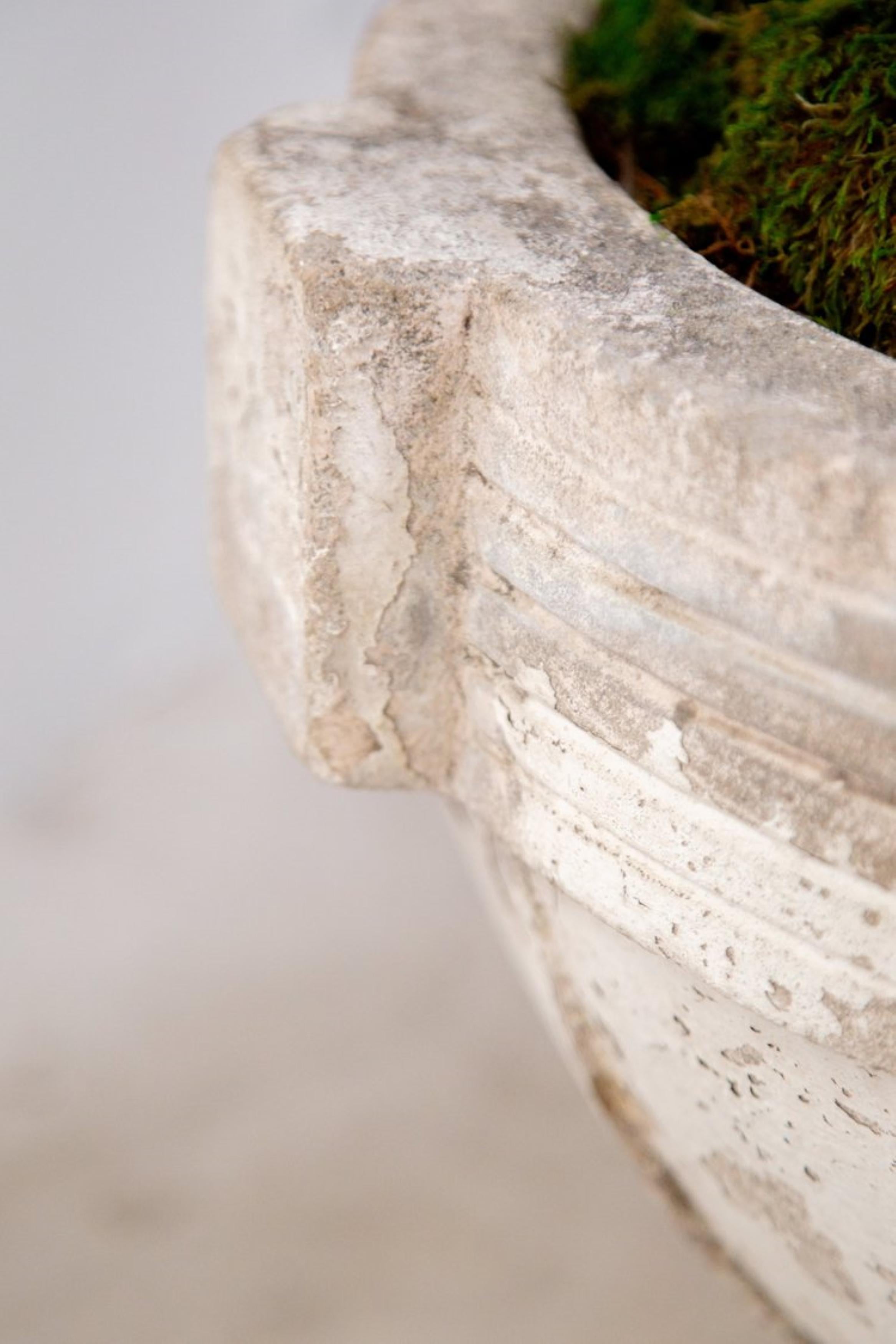 Hand-Carved Antique Cast Concrete Planter For Sale