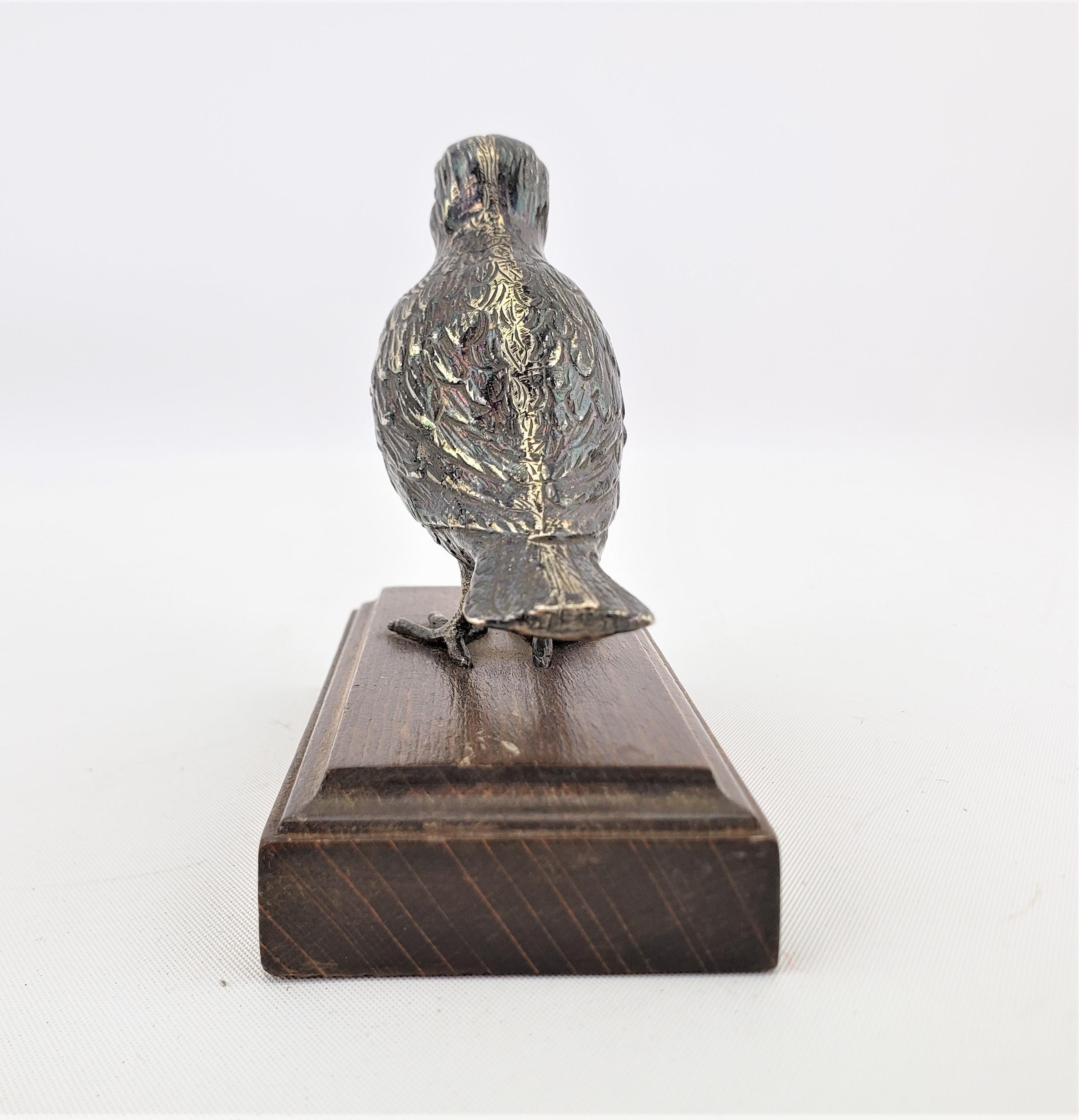 Antique Cast Continental Silver Bird Sculpture on a Wooden Base In Good Condition For Sale In Hamilton, Ontario