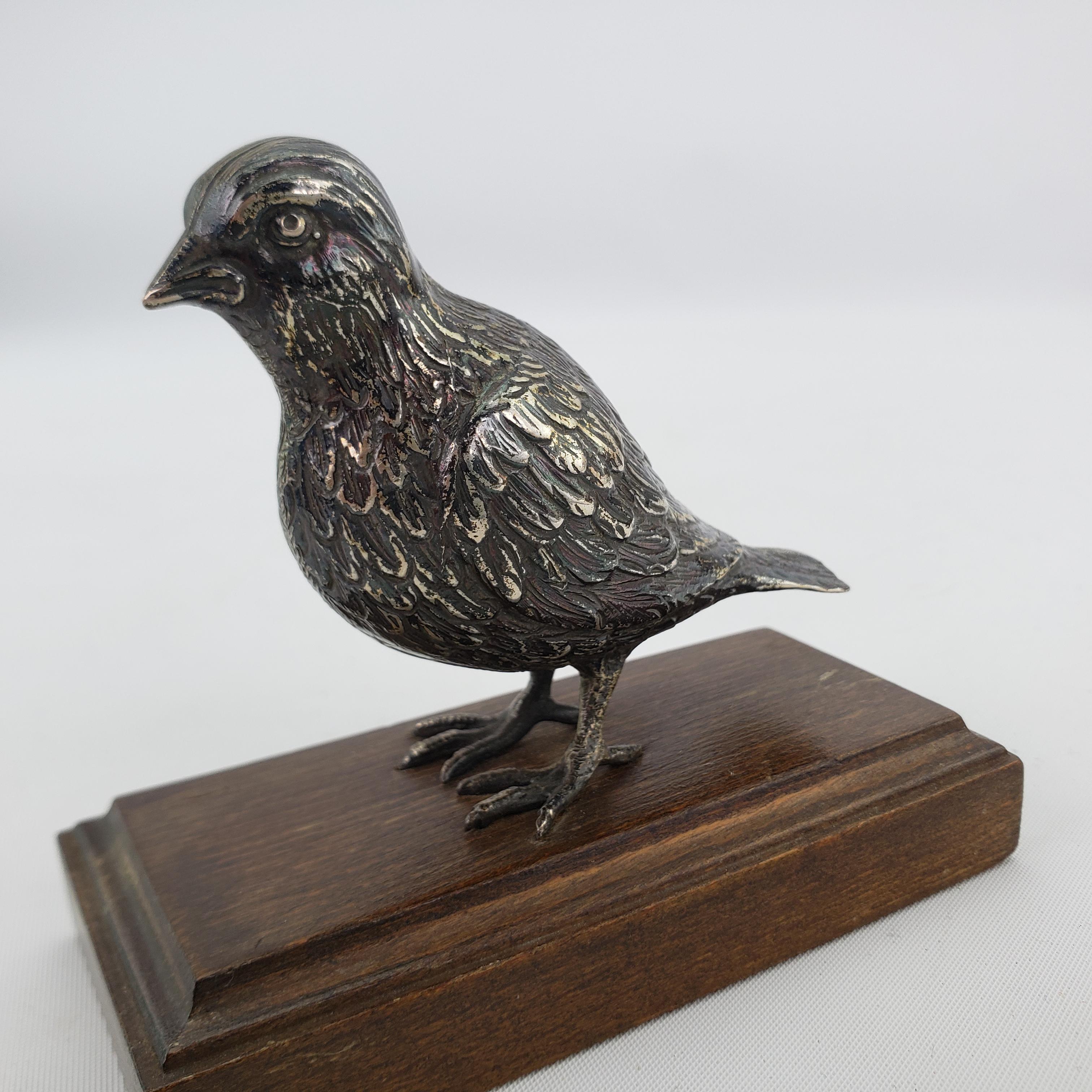 Antique Cast Continental Silver Bird Sculpture on a Wooden Base For Sale 1