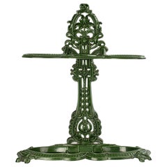 Antiguo Paragüero/Canelero de Hierro Esmaltado Verde Fundido