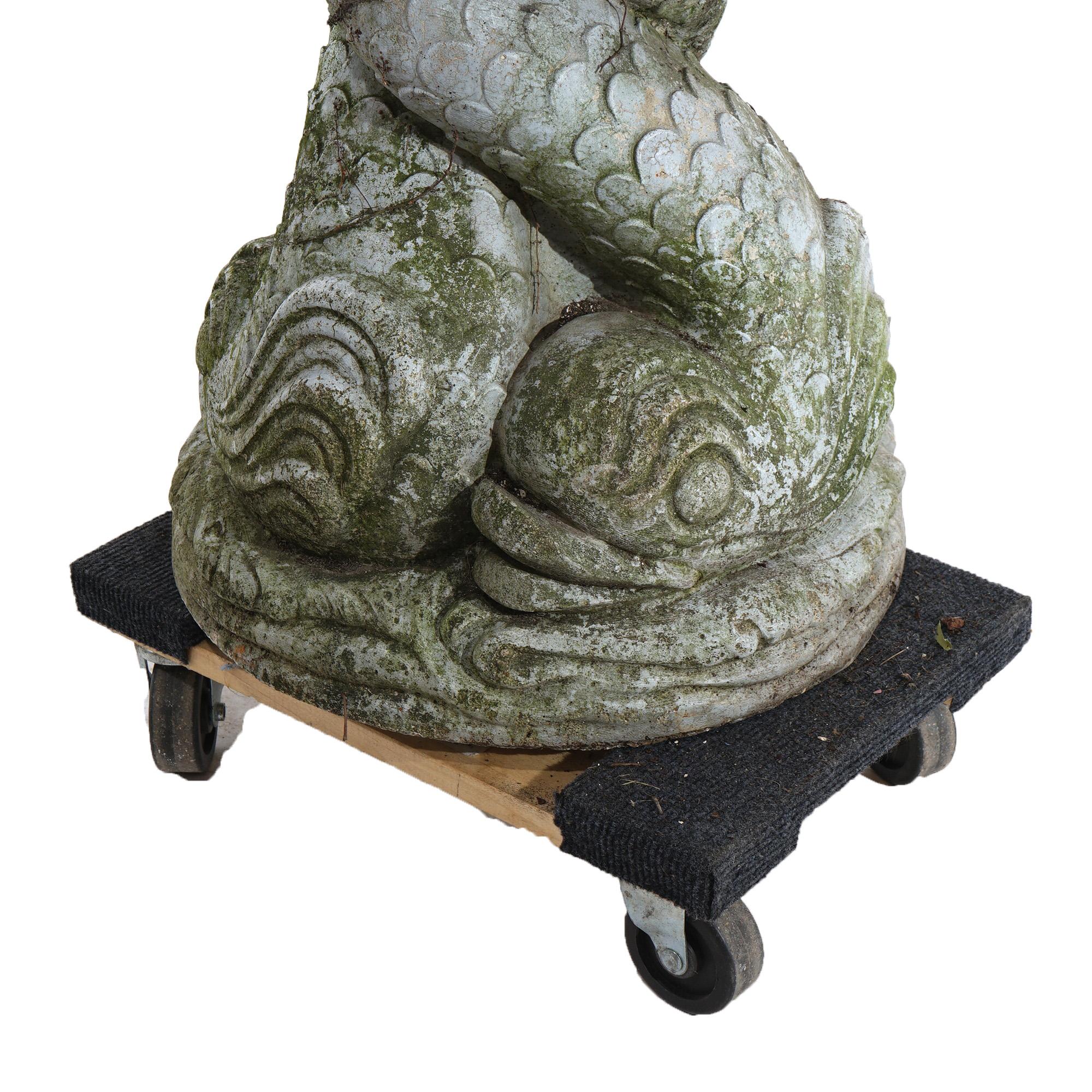 Antique Cast Hard Stone Figural Dolphin Garden Fountain Base C1930 For Sale 1