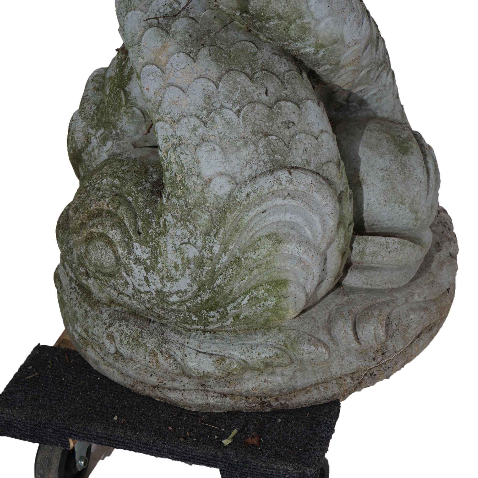 Antique Cast Hard Stone Figural Dolphin Garden Fountain Base C1930 For Sale 2