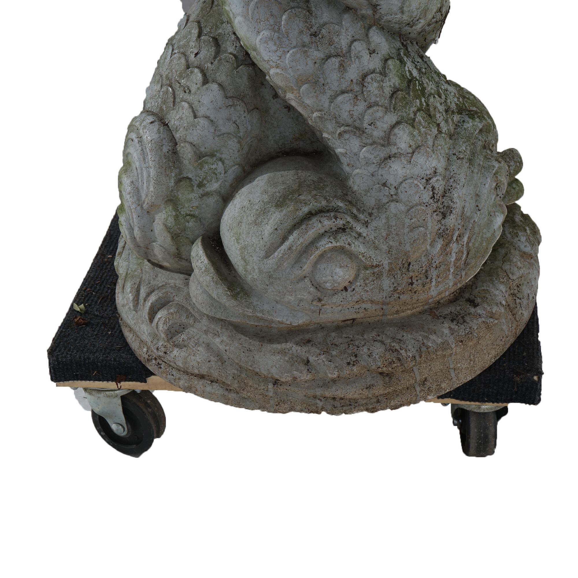 Antique Cast Hard Stone Figural Dolphin Garden Fountain Base C1930 For Sale 3