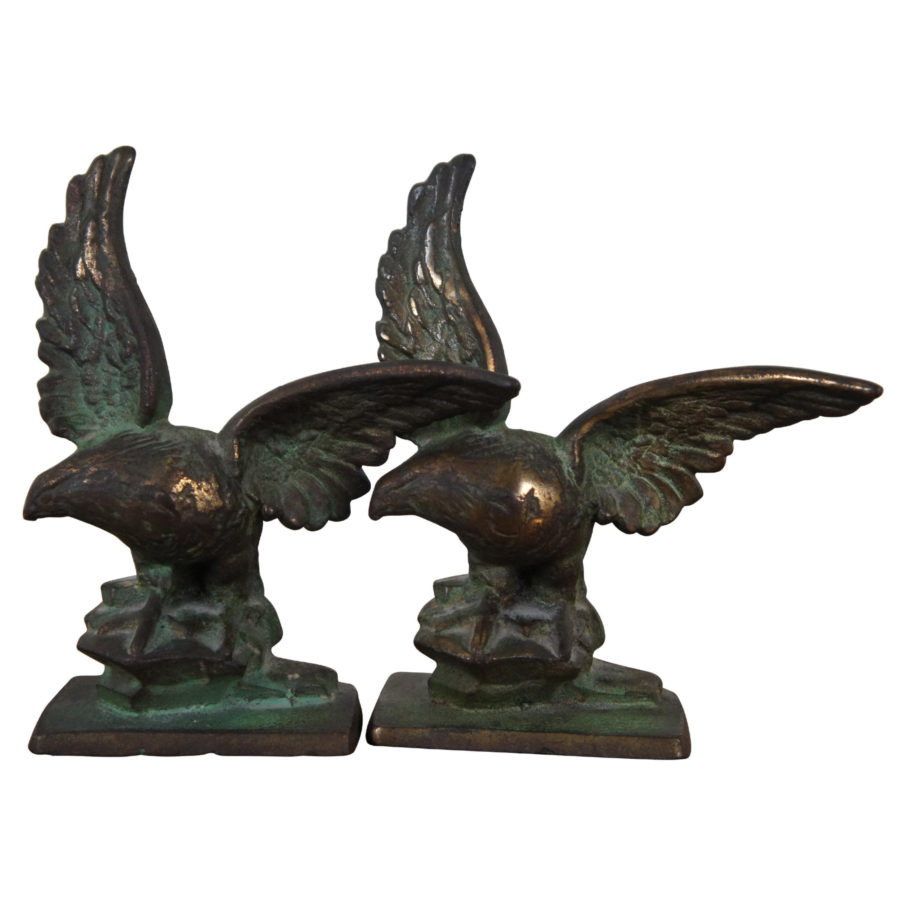 Antique Cast Iron American Eagle Bookends Doorstops 6"