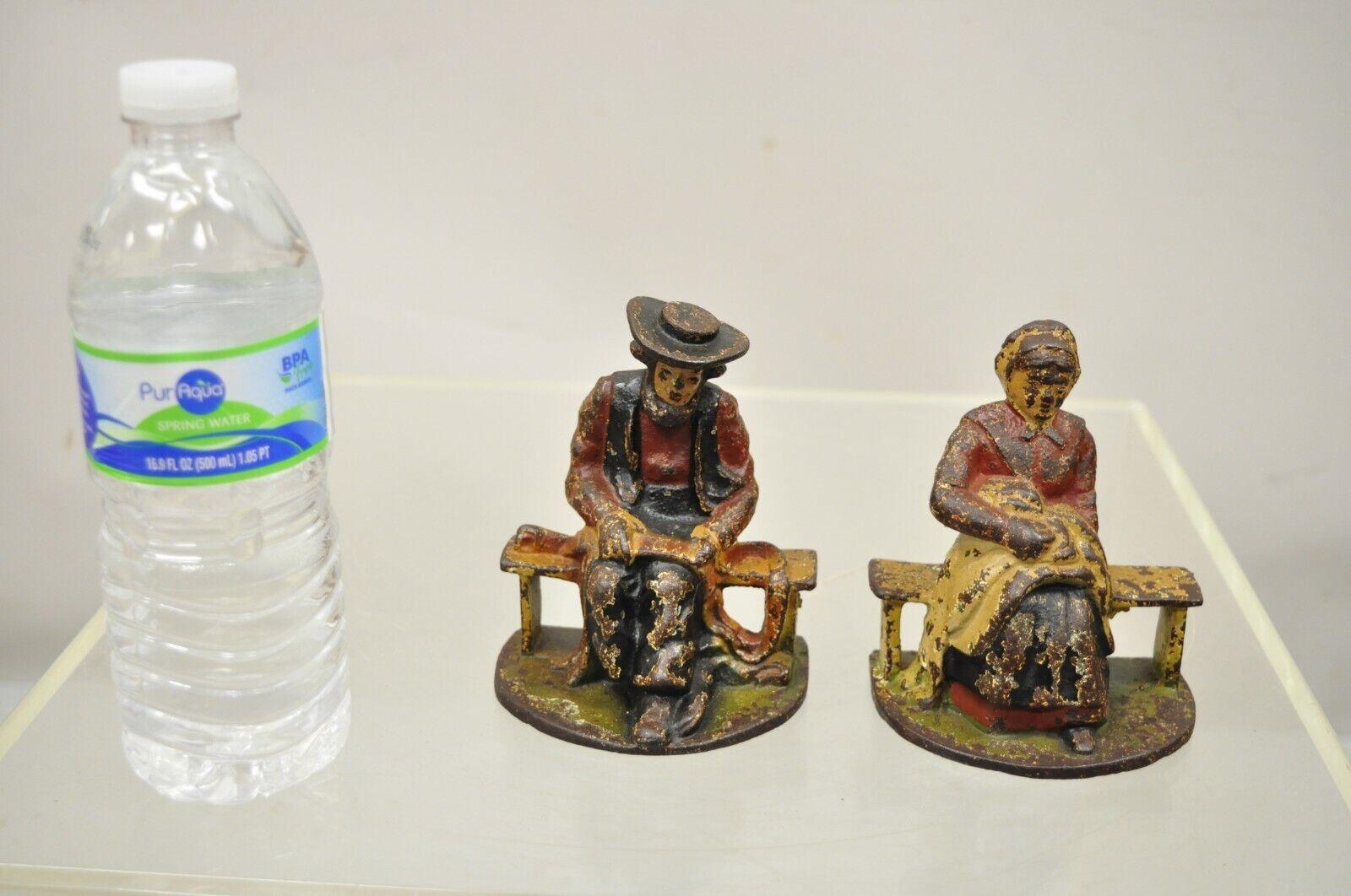 Antique Cast Iron Amish Man and Woman Couple Bookends, a Pair 2