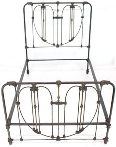 Antique Cast Iron and Brass Bed Heart Pattern Headboard and Footboard