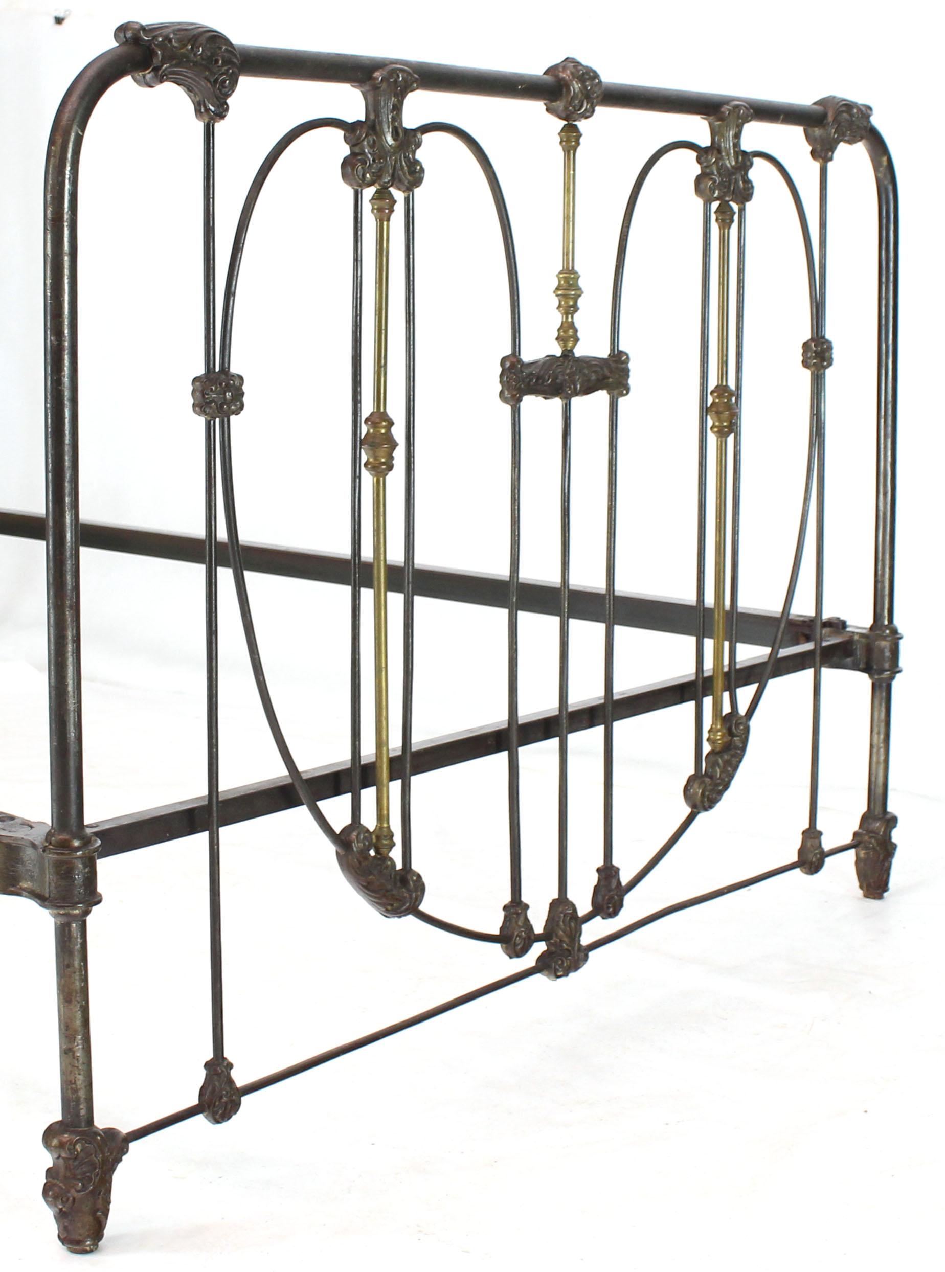 Gothic Antique Cast Iron and Brass Bed Heart Pattern Headboard and Footboard