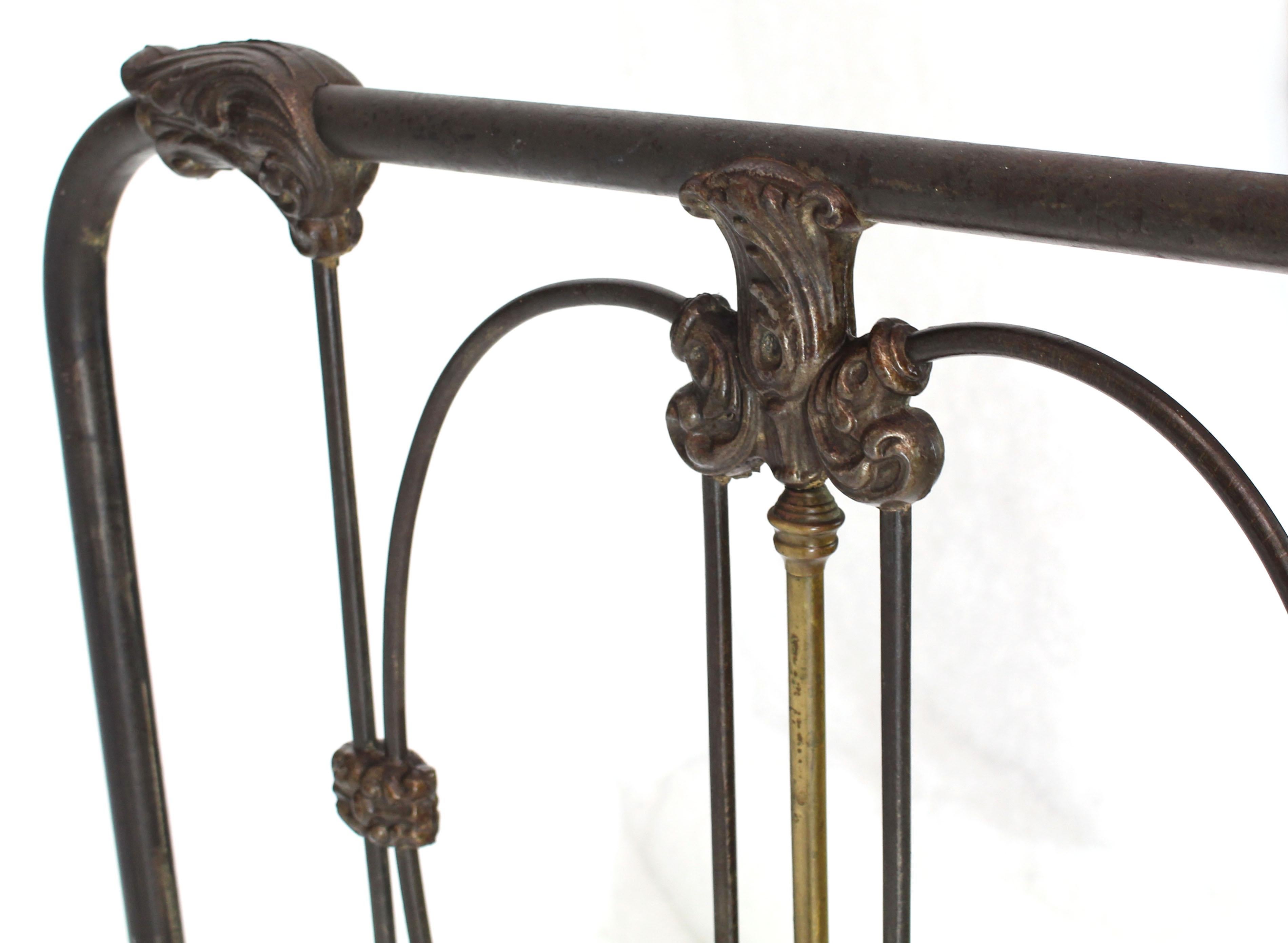 19th Century Antique Cast Iron and Brass Bed Heart Pattern Headboard and Footboard