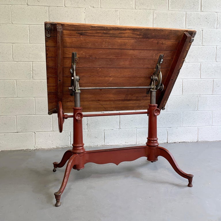 Antique Cast Iron and Pine Adjustable Drafting Table at 1stDibs