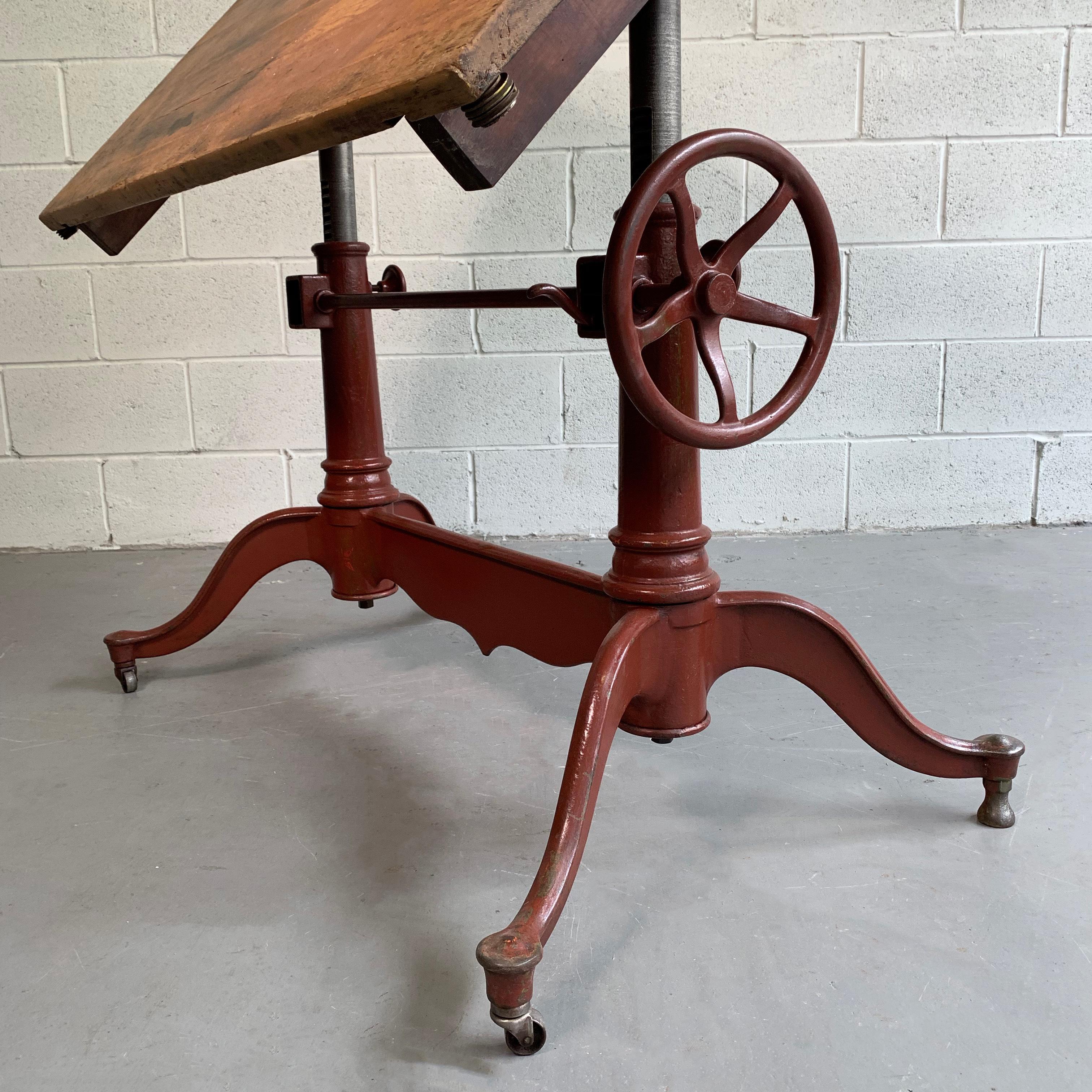 19th Century Antique Cast Iron and Pine Adjustable Drafting Table