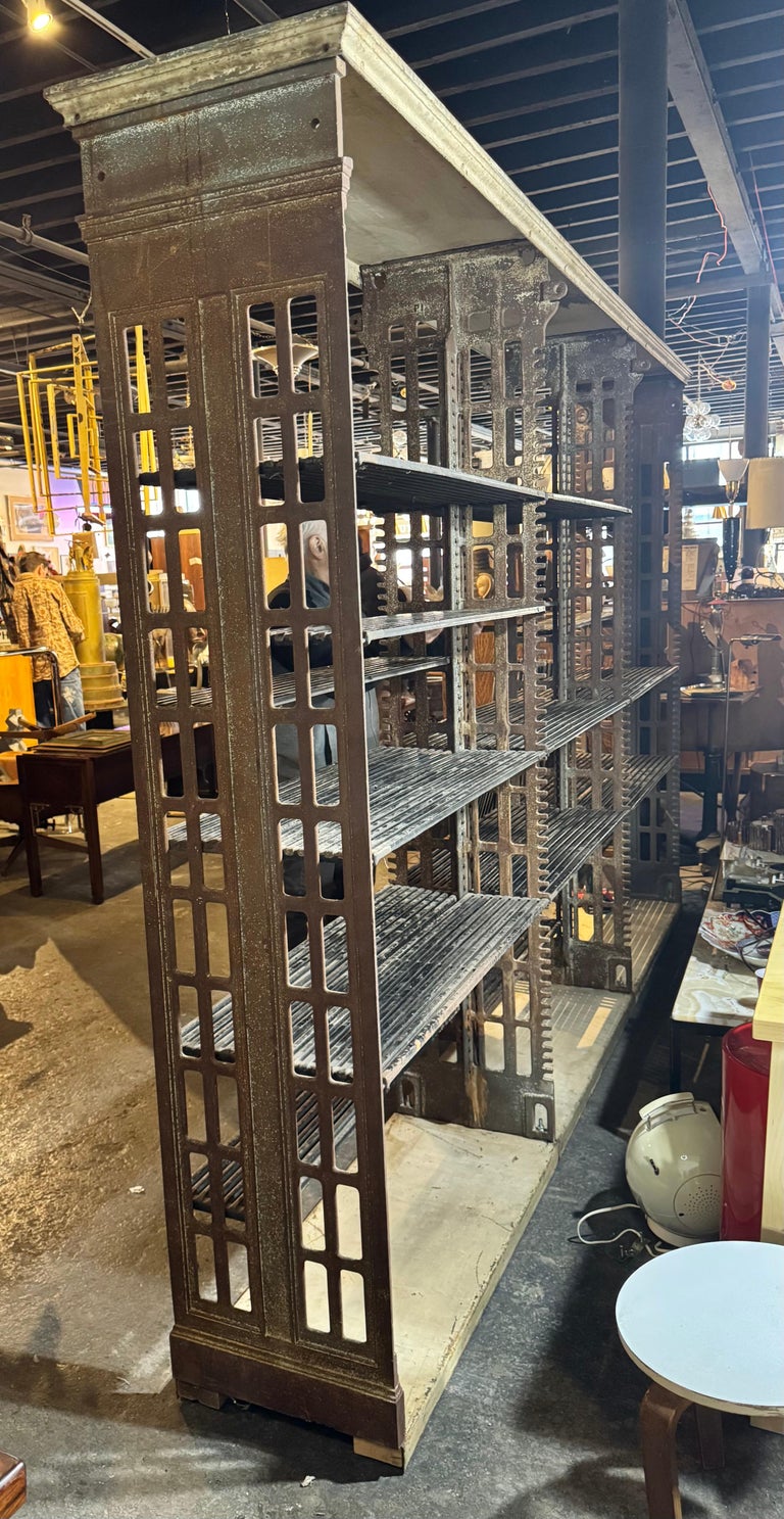 Antique Cast Iron Archival Library Bookcase by Snead For Sale at
