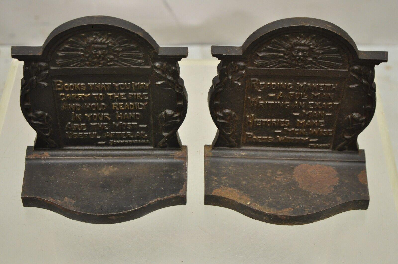 Antique Cast Iron Art Nouveau Johnsonsoniana and Bacon quote Bookends For Sale 5