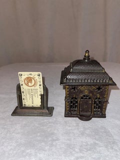 Antique Cast Iron Bank Building, Original Paint, ca. 1900
