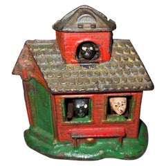 Antique Cast Iron Bank, House w/ Animals Peeking Out of Windows, ca. 1900
