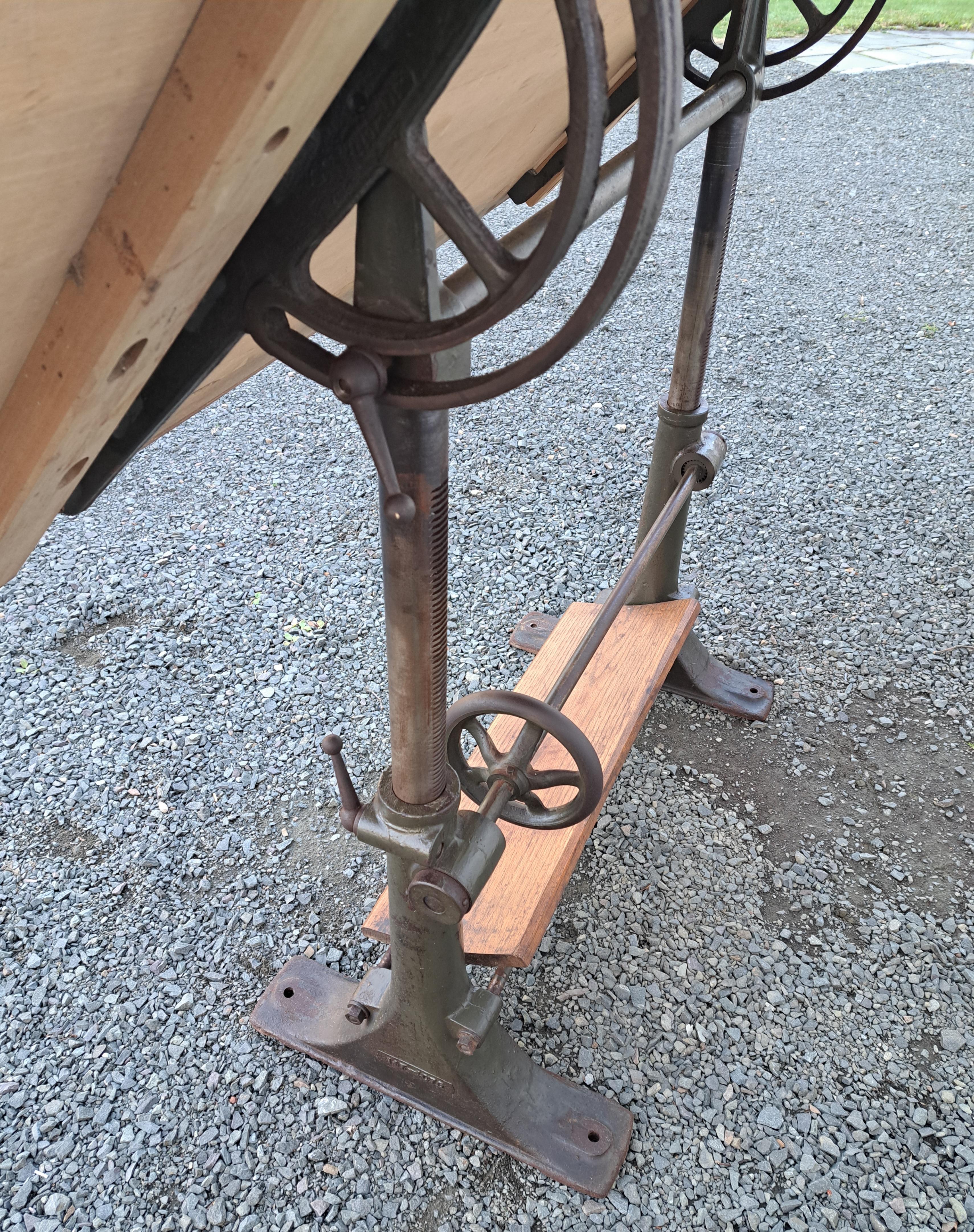 Antique Cast Iron Base Drafting Table For Sale 3
