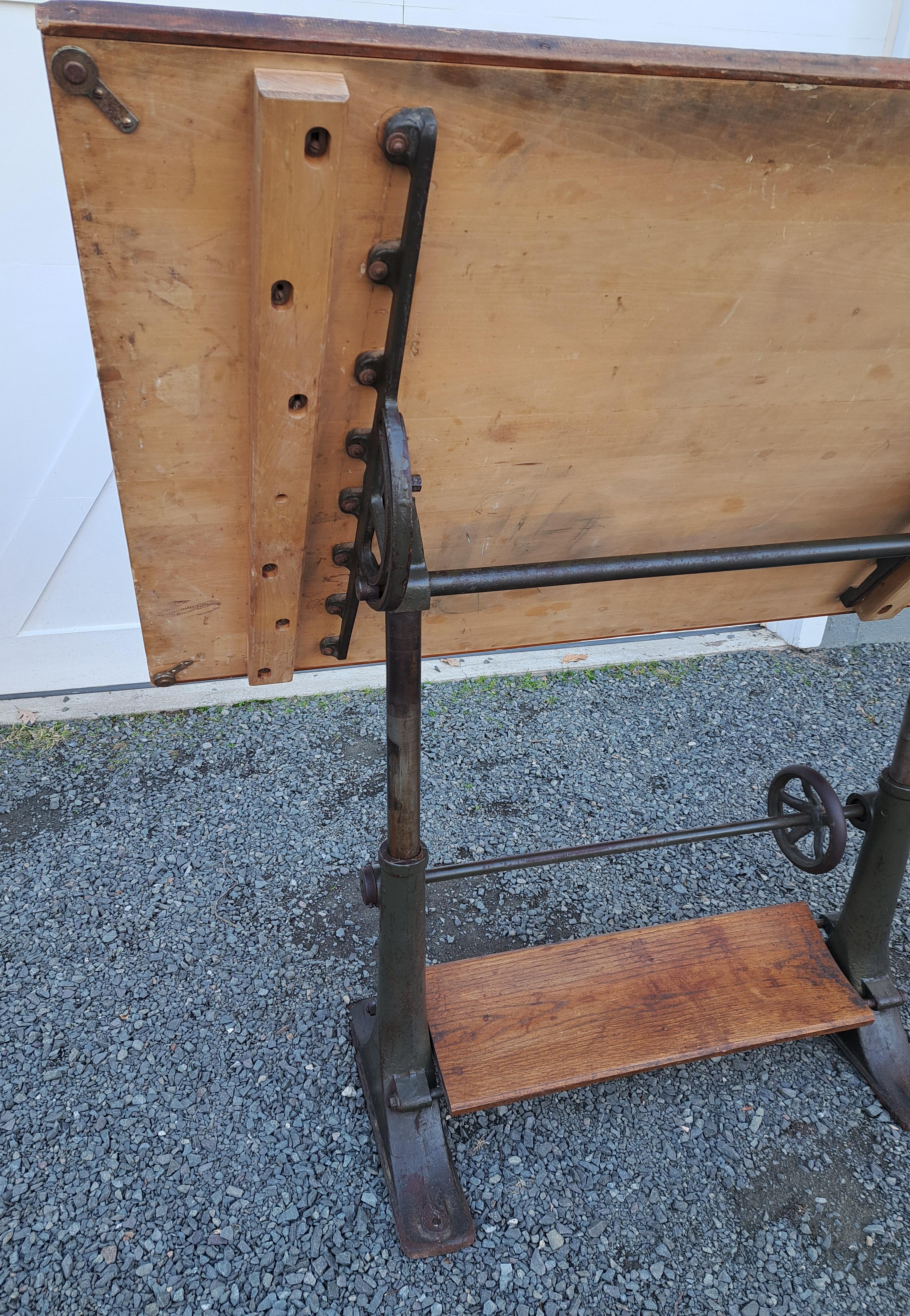 Antique Cast Iron Base Drafting Table For Sale 6