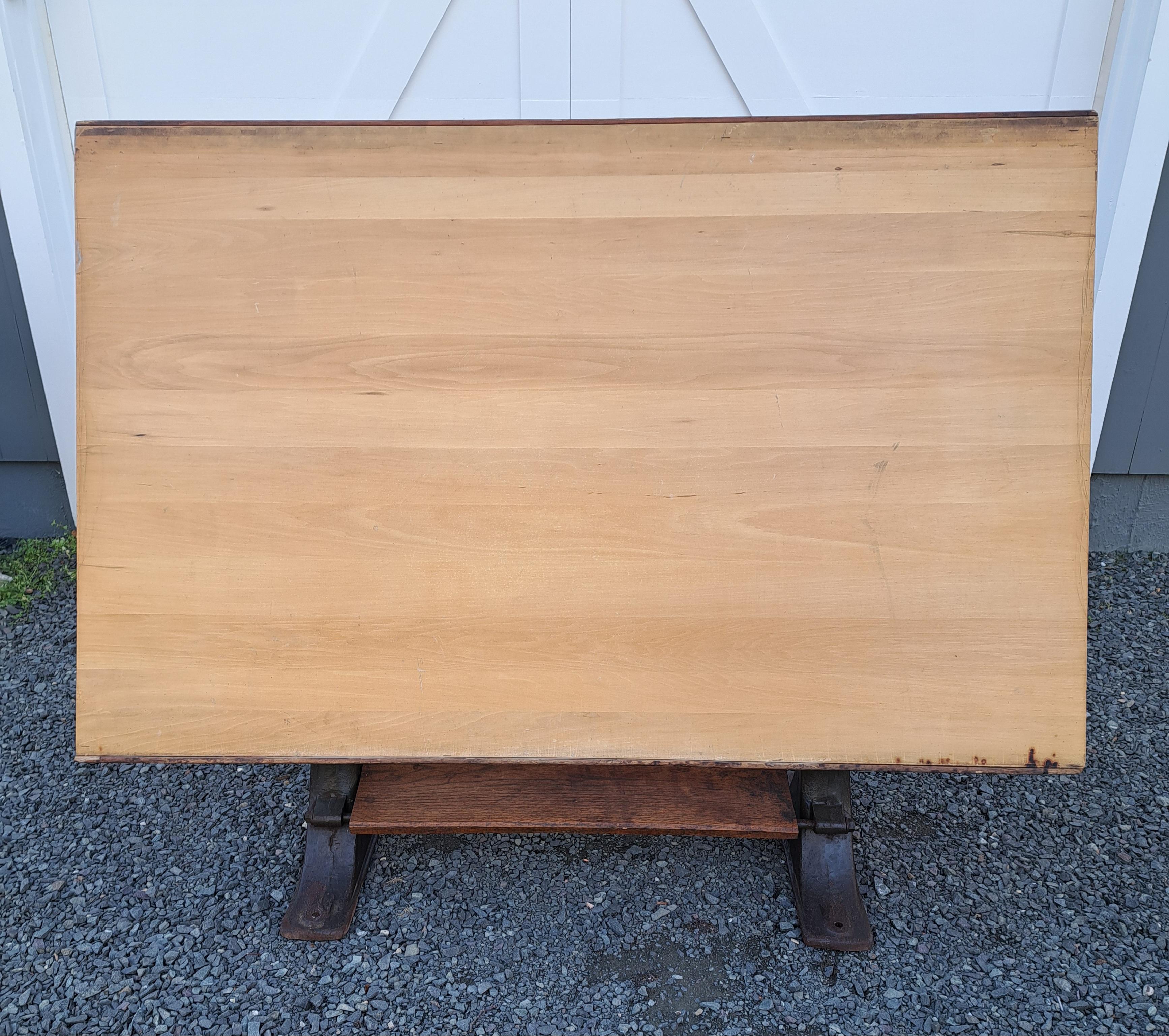 Industrial Antique Cast Iron Base Drafting Table For Sale