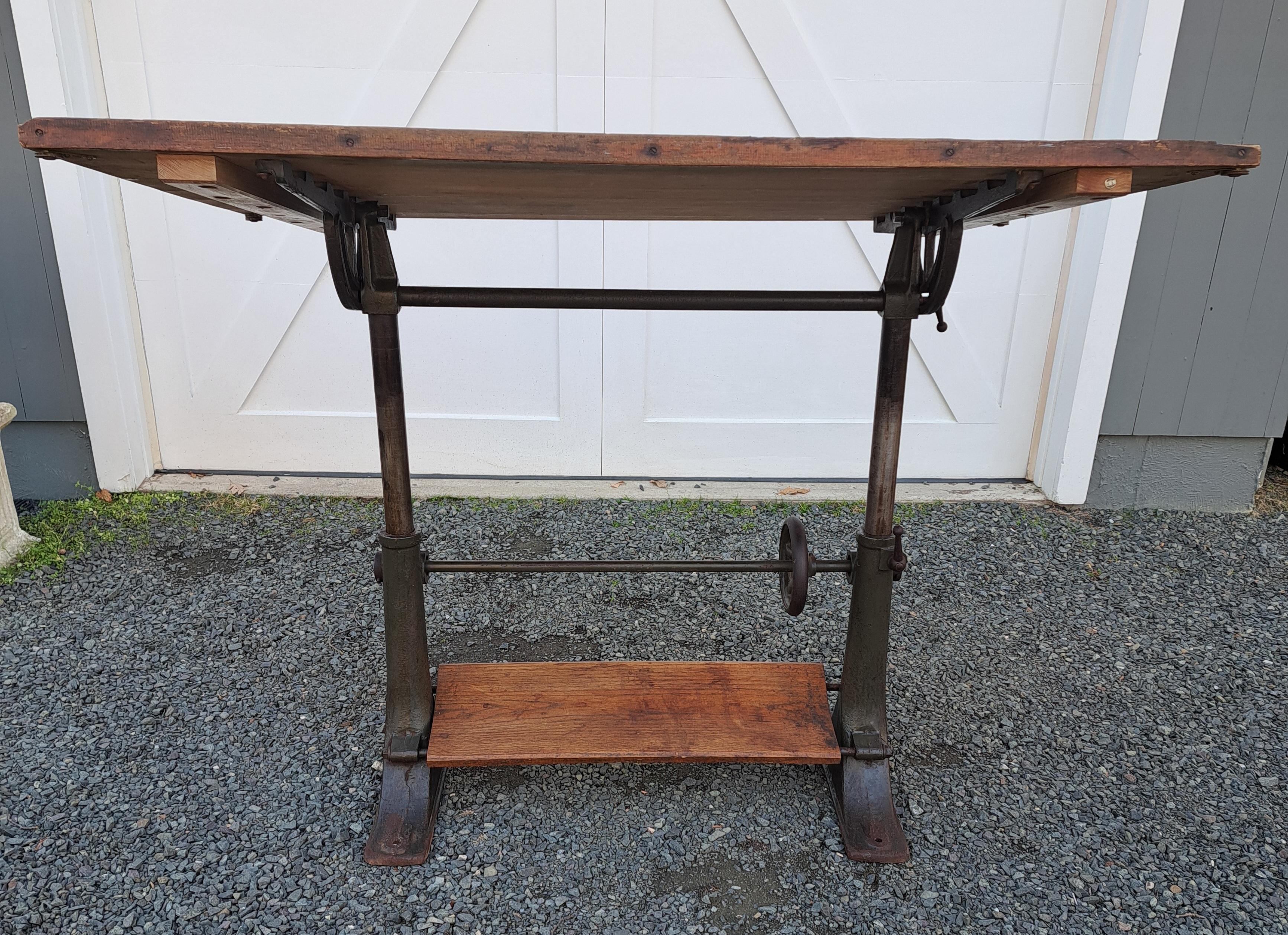 Metal Antique Cast Iron Base Drafting Table For Sale