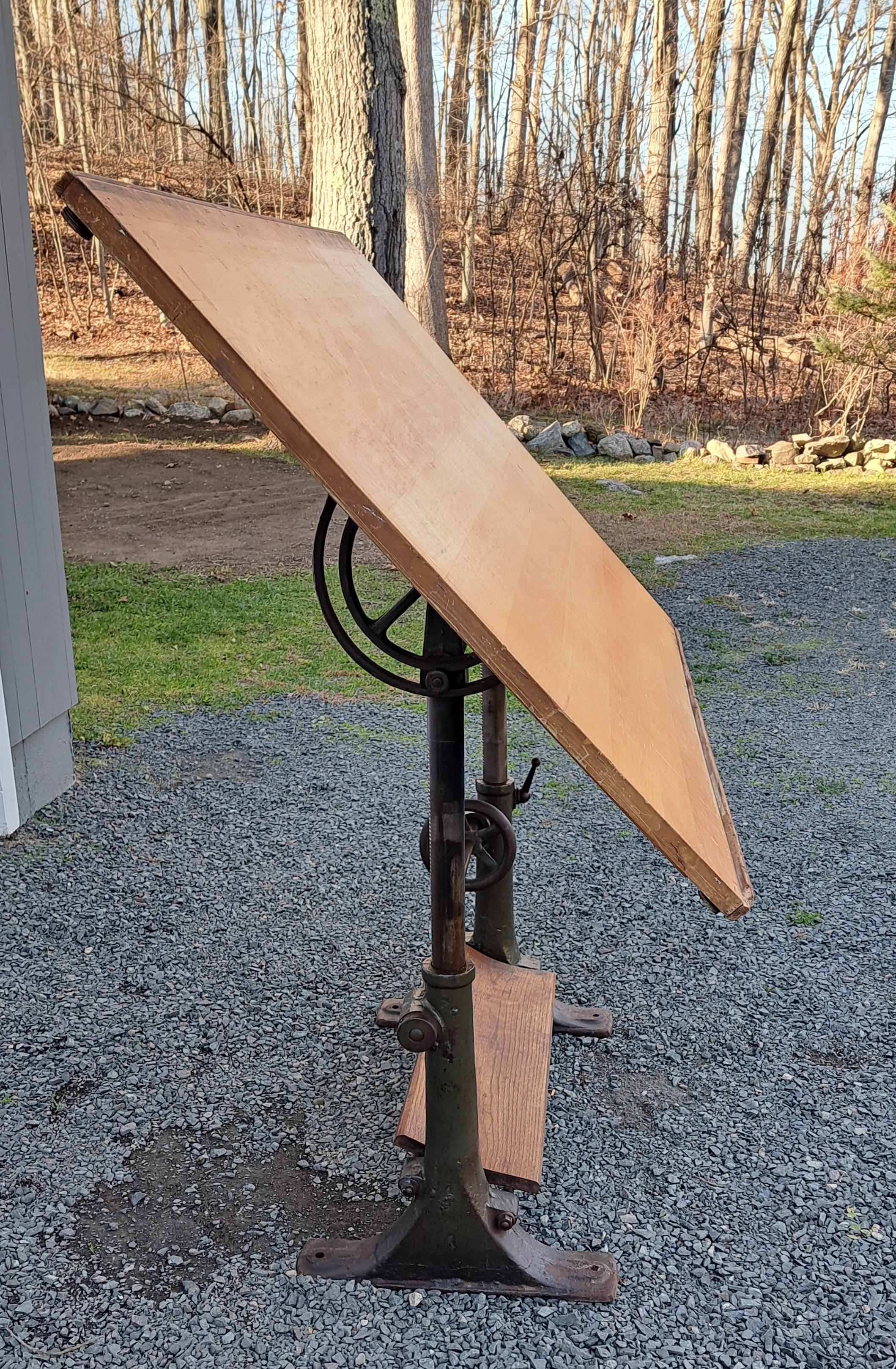 Antique Cast Iron Base Drafting Table For Sale 1