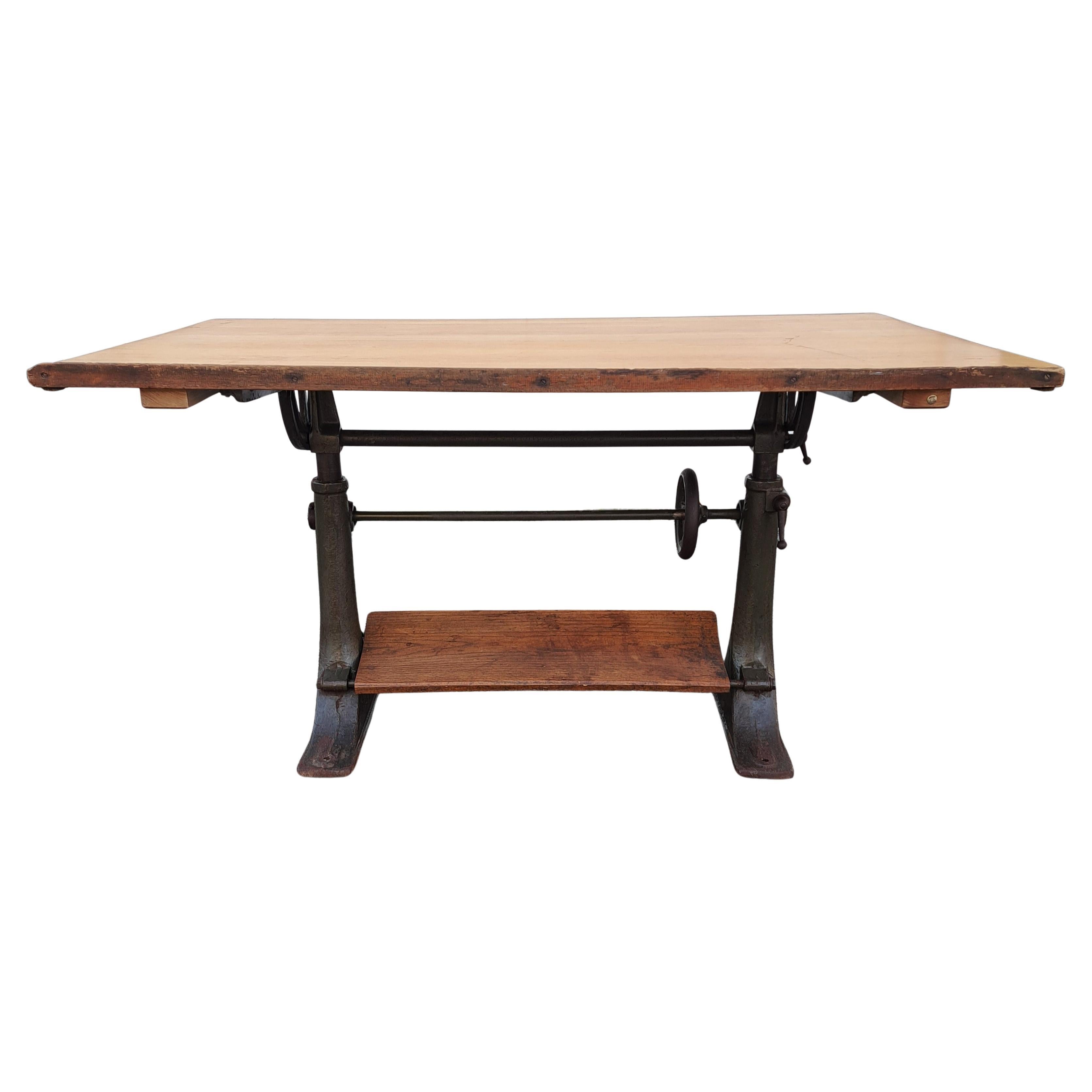 Antique Cast Iron Base Drafting Table For Sale