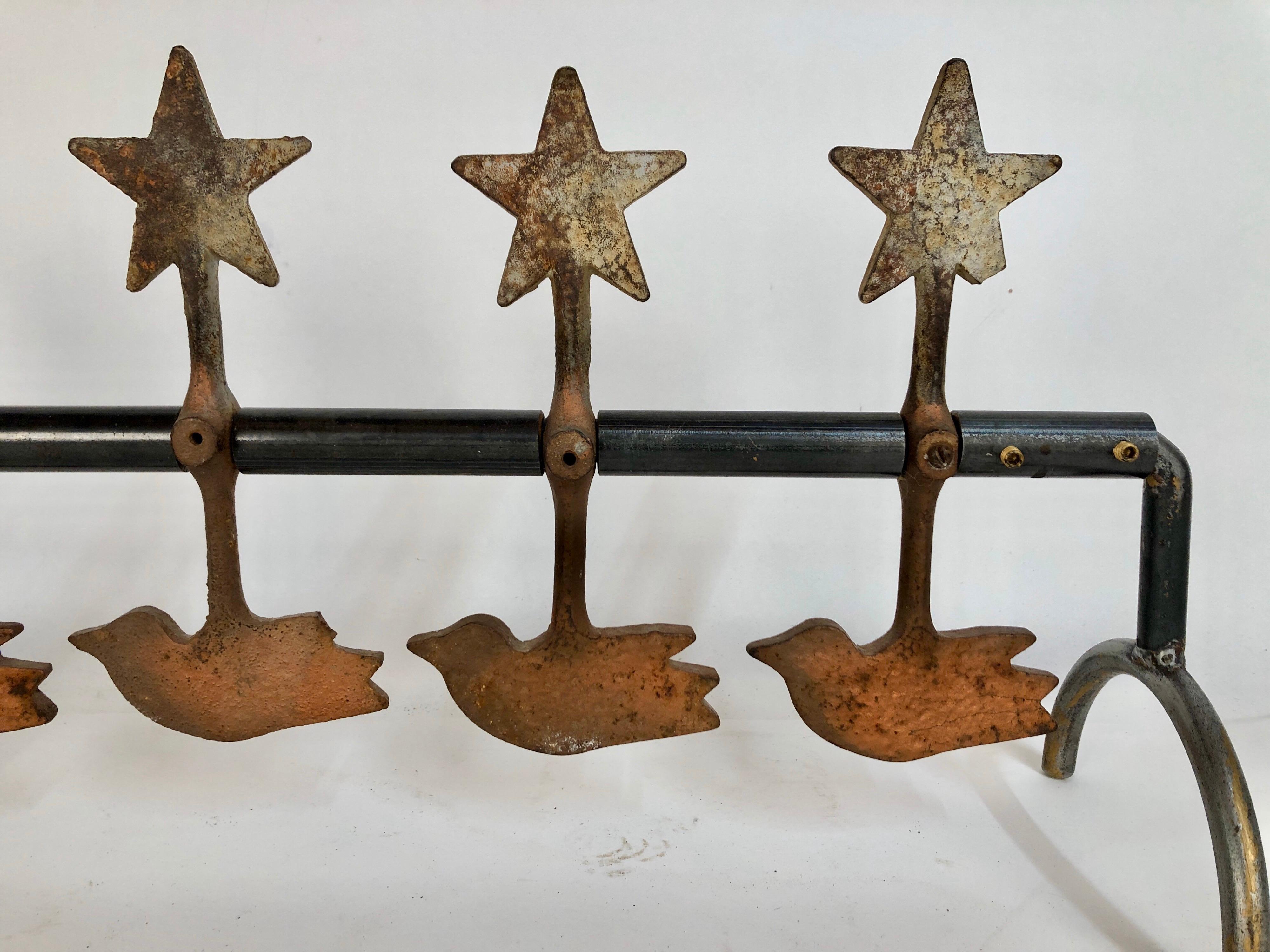 Industrial Antique Cast Iron Birds and Stars Spinning Shooting Gallery Target, Americana