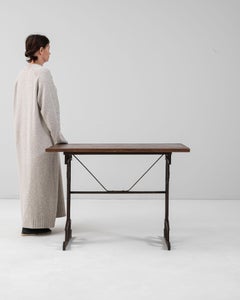 Antique Cast Iron Bistro Table with Brown Wood Top, France, 1900s