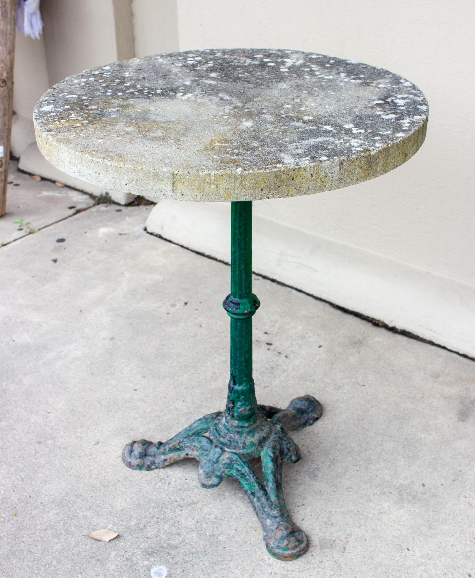 French Antique Cast Iron Bistro Table with Concrete Top Found in France