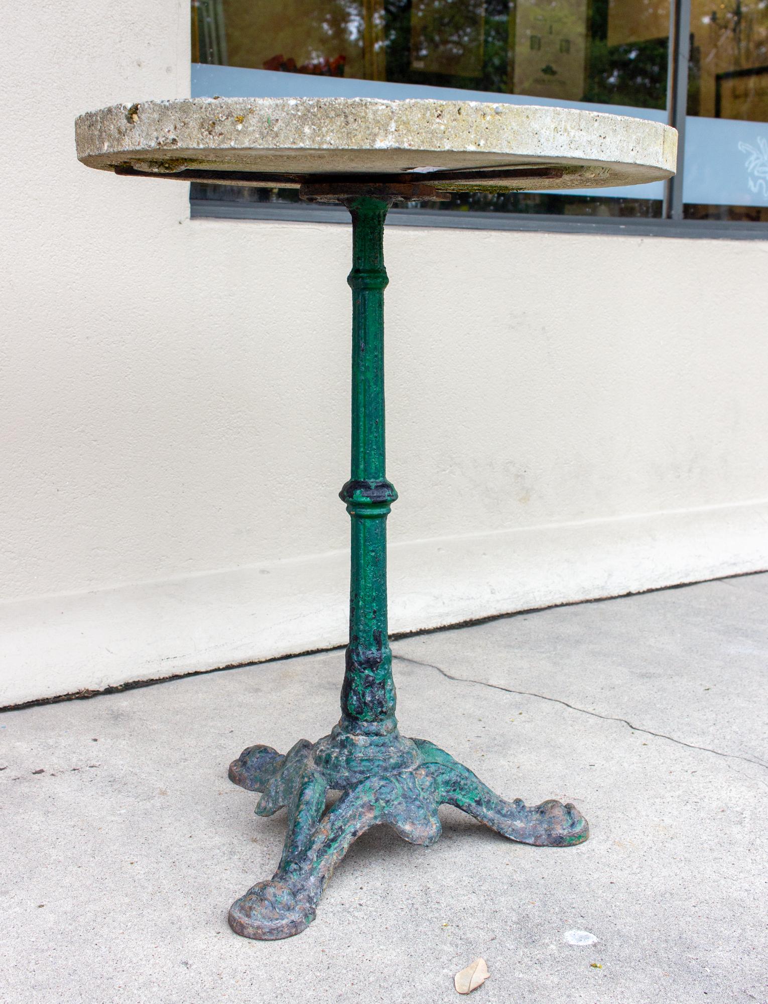 Antique Cast Iron Bistro Table with Concrete Top Found in France In Good Condition In Houston, TX