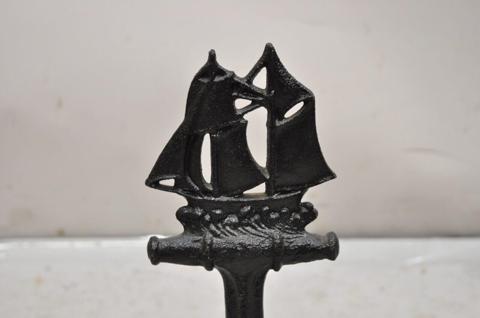 Antique Cast Iron Black Nautical Clipper Ship Anchor Fireplace Andirons - a Pair In Good Condition In Philadelphia, PA