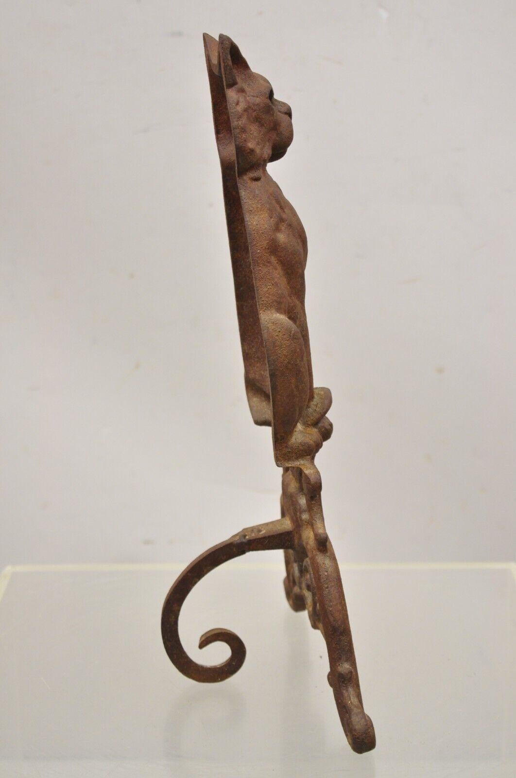 19th Century Antique Cast Iron Blue Glass Eyes Figural Cat Door Stop Andiron