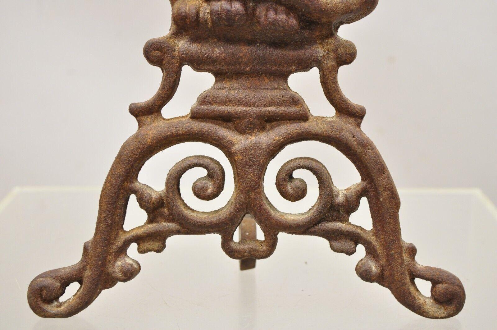 Antique Cast Iron Blue Glass Eyes Figural Cat Door Stop Andiron 1
