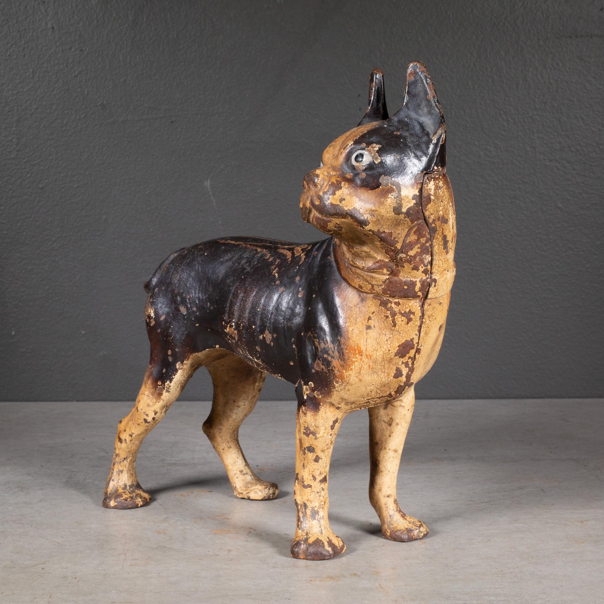 ABOUT

A vintage cast iron Boston Terrier doorstop. Hand painted. 

    CREATOR Hubley Manufacturing Company.
    DATE OF MANUFACTURE c.1940-1950.
    MATERIALS AND TECHNIQUES Cast Iron, Hand Painted. 
    CONDITION Good. Wear consistent with age