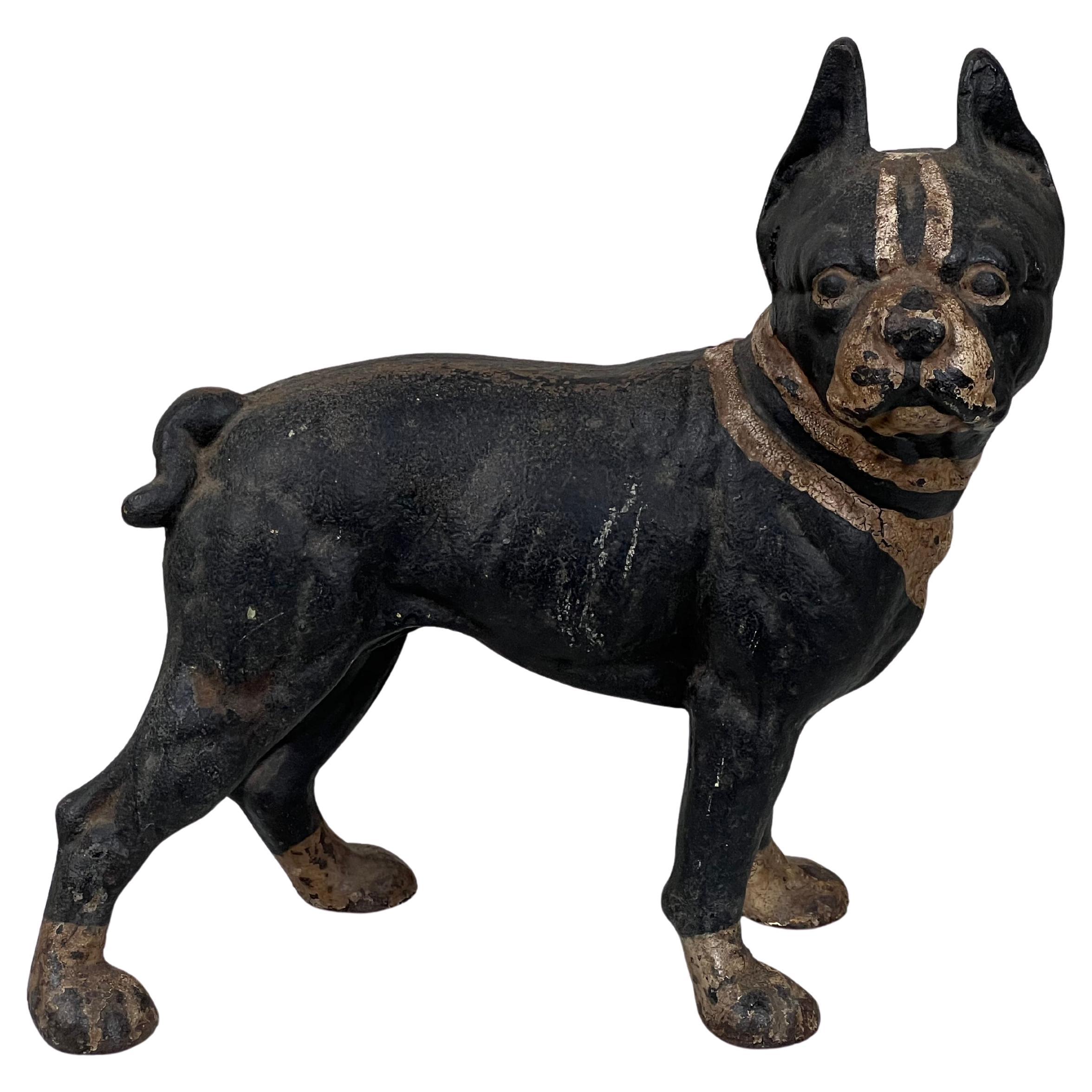 Antico fermaporta Boston Terrier in ghisa, probabilmente Hubley