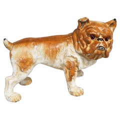 Antique Cast Iron Bulldog Piggy Money Bank Painted in Brown, 1920s