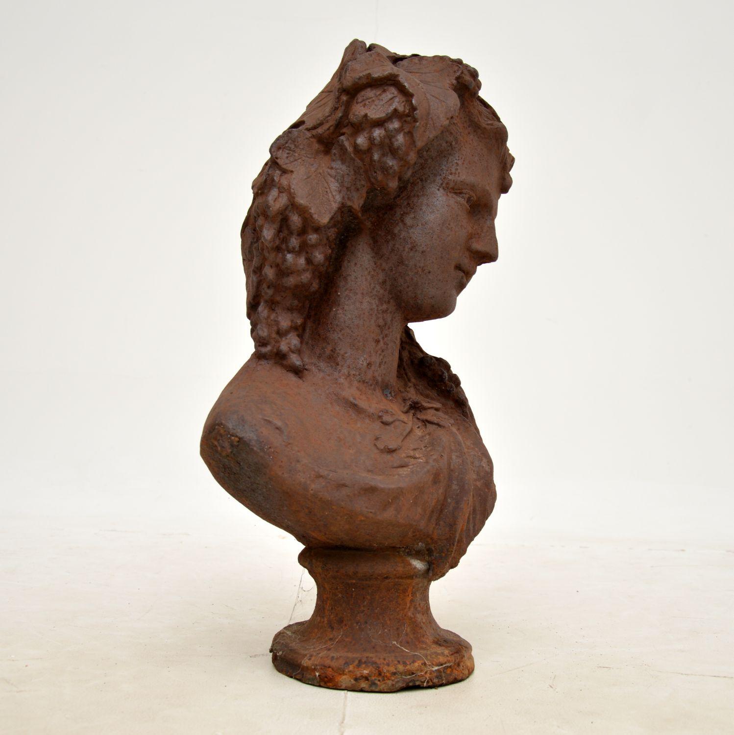 Victorian Antique Cast Iron Bust of Young Woman For Sale