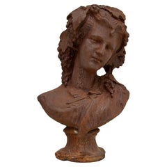Antique Cast Iron Bust of Young Woman