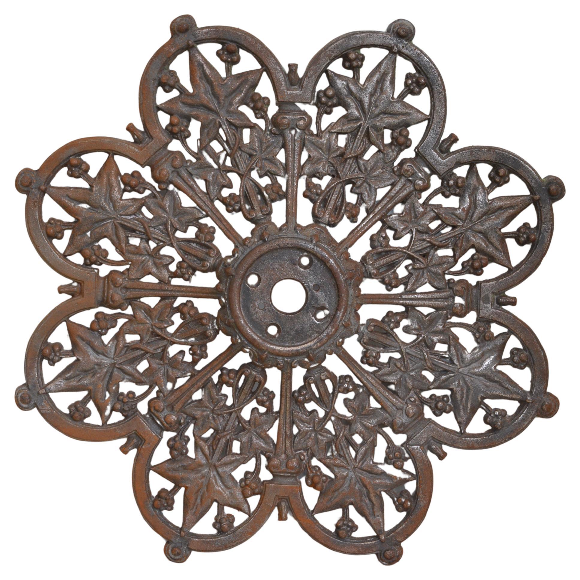 Antique Victorian Cast Iron Ceiling Rose, Ivy Leaf Design, c1880, UK