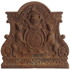 Antique Cast Iron Coat of Arms Fireback, ‘Mors Aut Vita Decora’