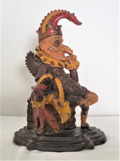 Antique Cast Iron & Cold Painted Doorstop Depicting "Mr. Punch" of Punch & Judy