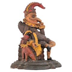 Antique Cast Iron & Cold Painted Doorstop Depicting "Mr. Punch" of Punch & Judy