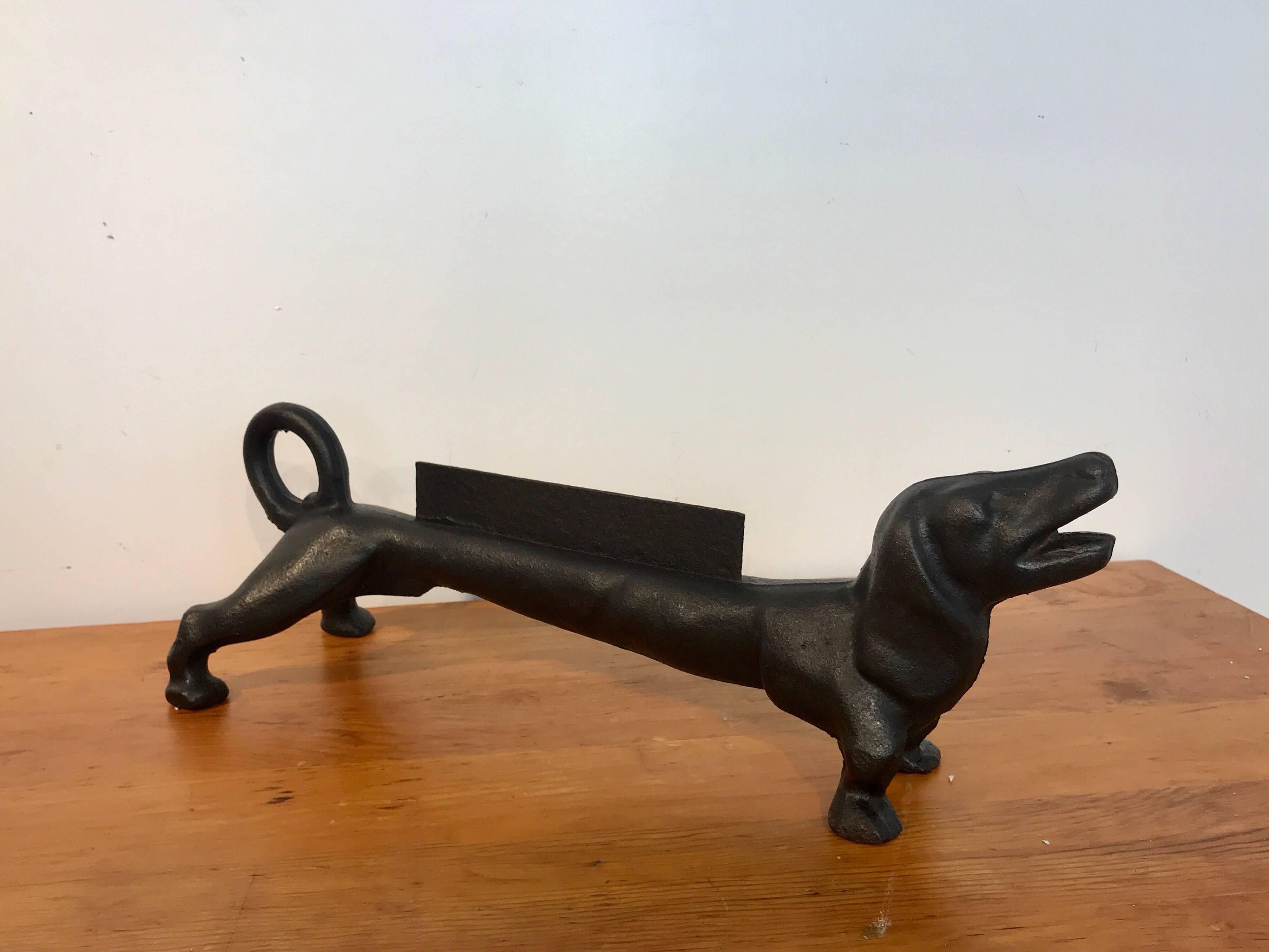 Antique cast iron dachshund boot scraper, attributed to Hubley with a 8.5