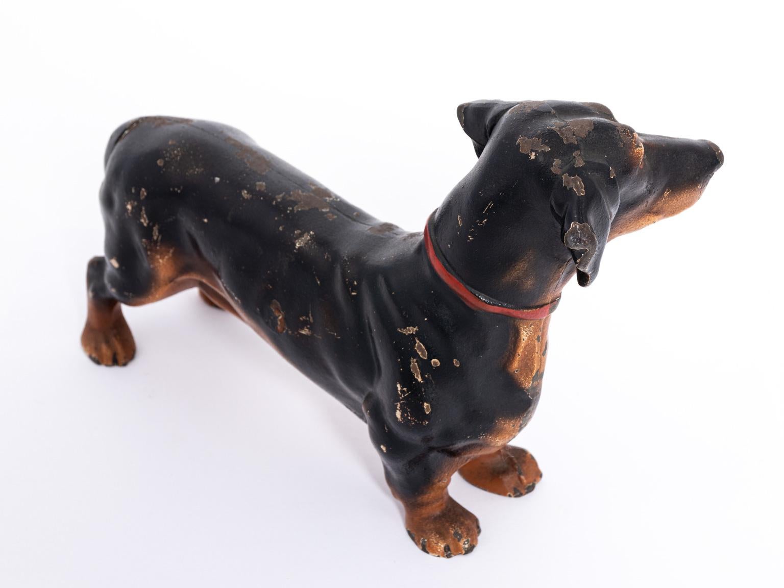 Antique Cast Iron Dachshund Doorstop by Hubley In Good Condition In Stamford, CT