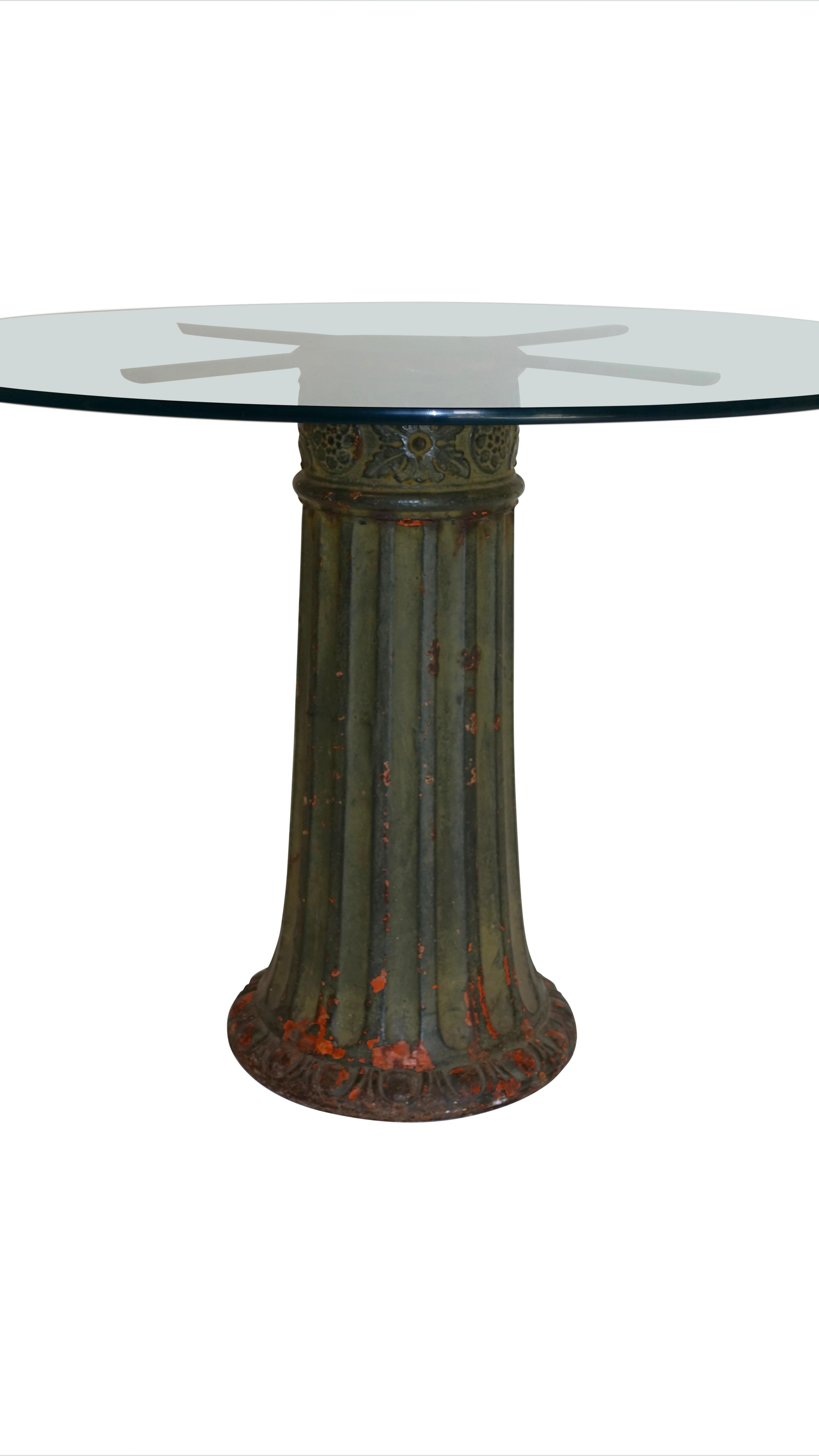 Antique Cast Iron Dining Center Table with Glass Top, American, circa 1910 In Good Condition In San Francisco, CA