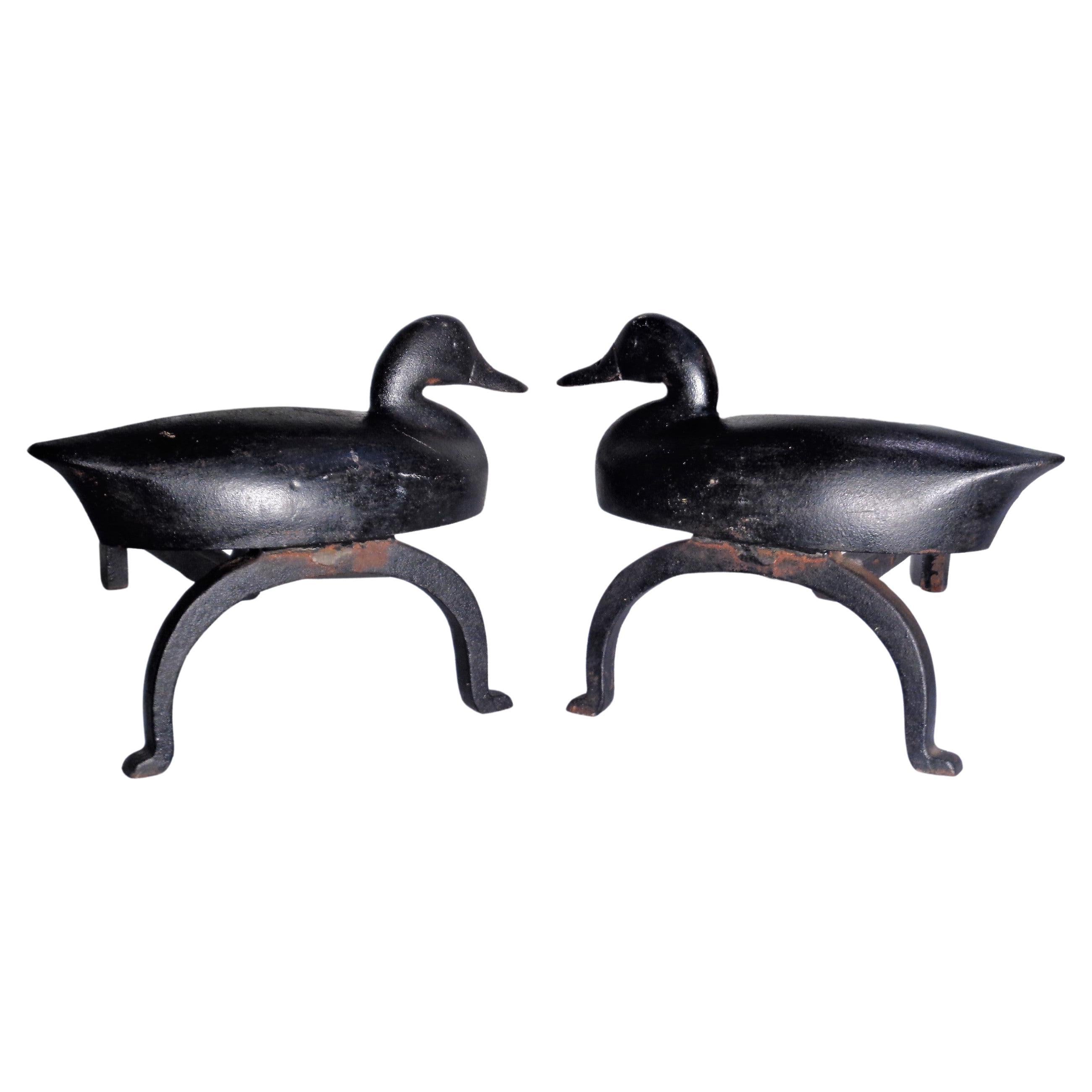 American Antique Cast Iron Duck Andirons