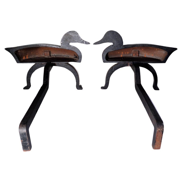 Antique Cast Iron Duck Andirons For Sale at 1stDibs