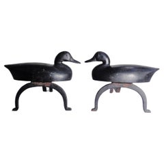 Antique Cast Iron Duck Andirons