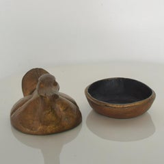 Antique Cast Iron Duck in Bronze Gold Lidded Decoy Secret Stash Box, Japan